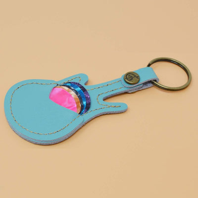 Estuche cuero púas guitarra llavero 5 pzas color azul