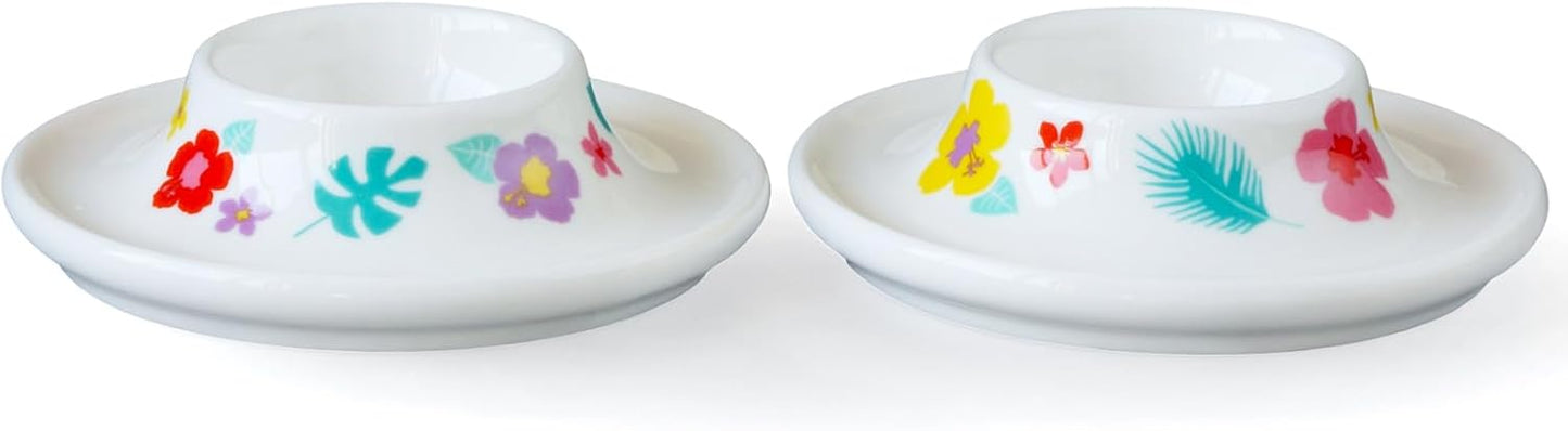 2 Pzas Soportes Cerámica Huevos Pascua Diseño Flores Hawaii