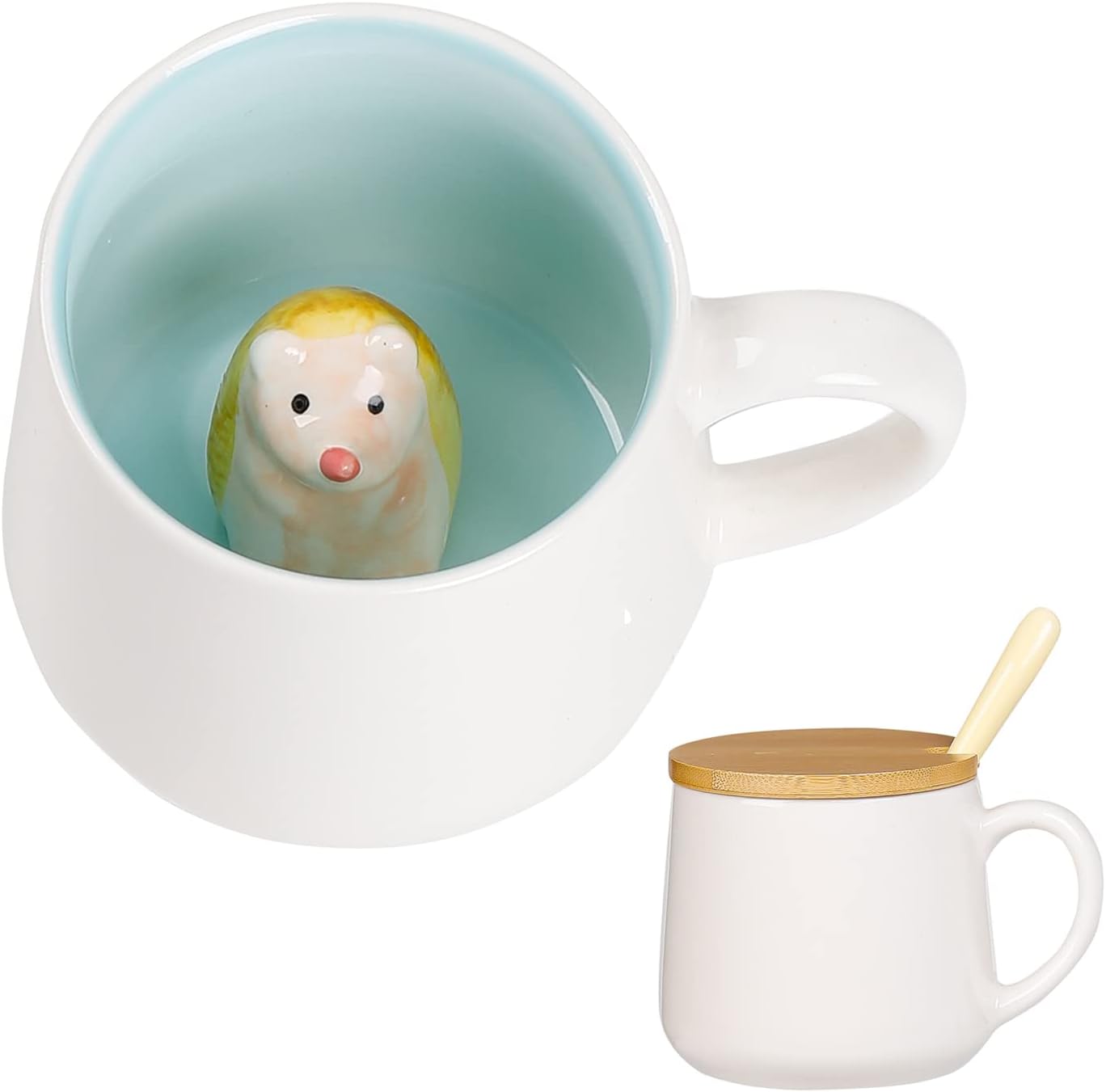 Taza cerámica 3D con cuchara y tapa para café té leche