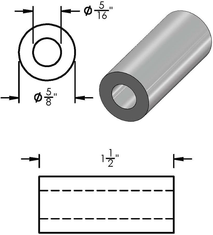 Espaciador aluminio 5/8x5/16 pulg redondo liso sin roscar