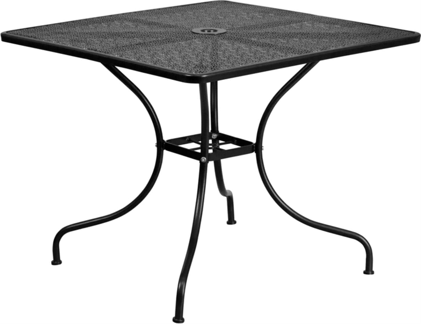 Mesa patio acero cuadrada negra 35.5pulg interiores