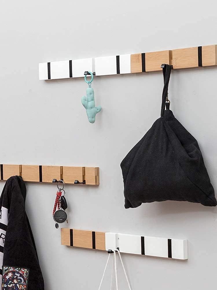 Perchero plegable madera 4 ganchos naturales para pared