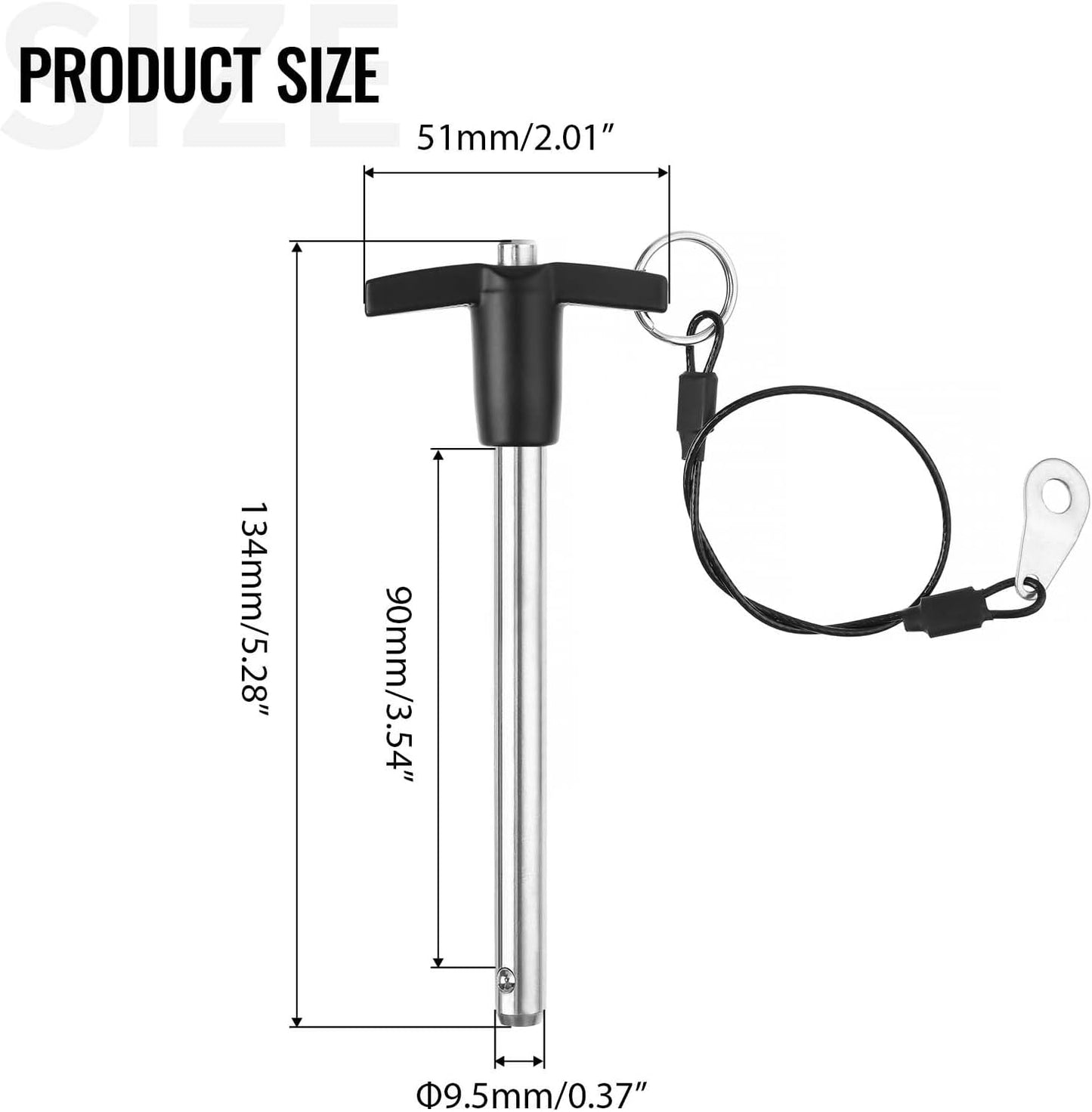 Pasador liberación rápida mango T 3/8pulg acero inox botón presión
