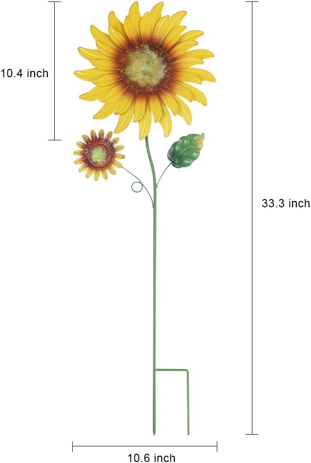 2 Pzas Estacas Girasol Metal Jardín 33pulg Decoración