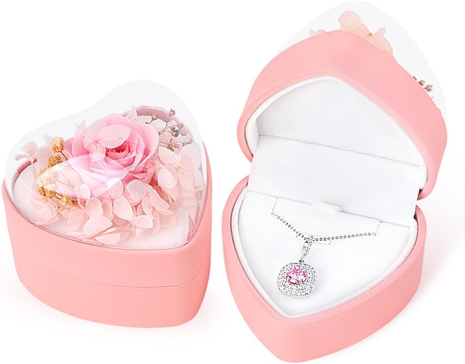 Caja colgante corazón flor terciopelo rosa regalo boda