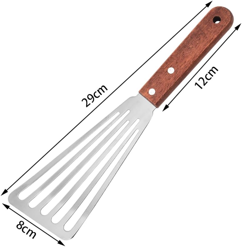 3 Espátulas Pescado Mango Madera Acero Inox