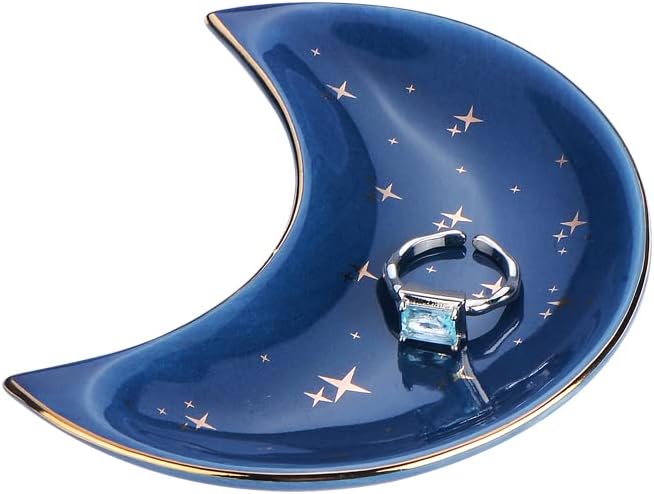 Bandeja joyería forma luna para anillos azul mujer