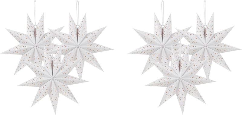 6 Linternas Papel Estrella 9 Puntas Colgantes Blanco