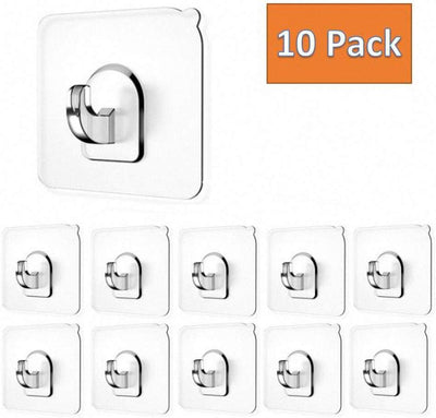 10 Ganchos Pared 15lb Sin Costuras Adhesivos Transparentes