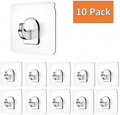 10 Ganchos Pared 15lb Sin Costuras Adhesivos Transparentes