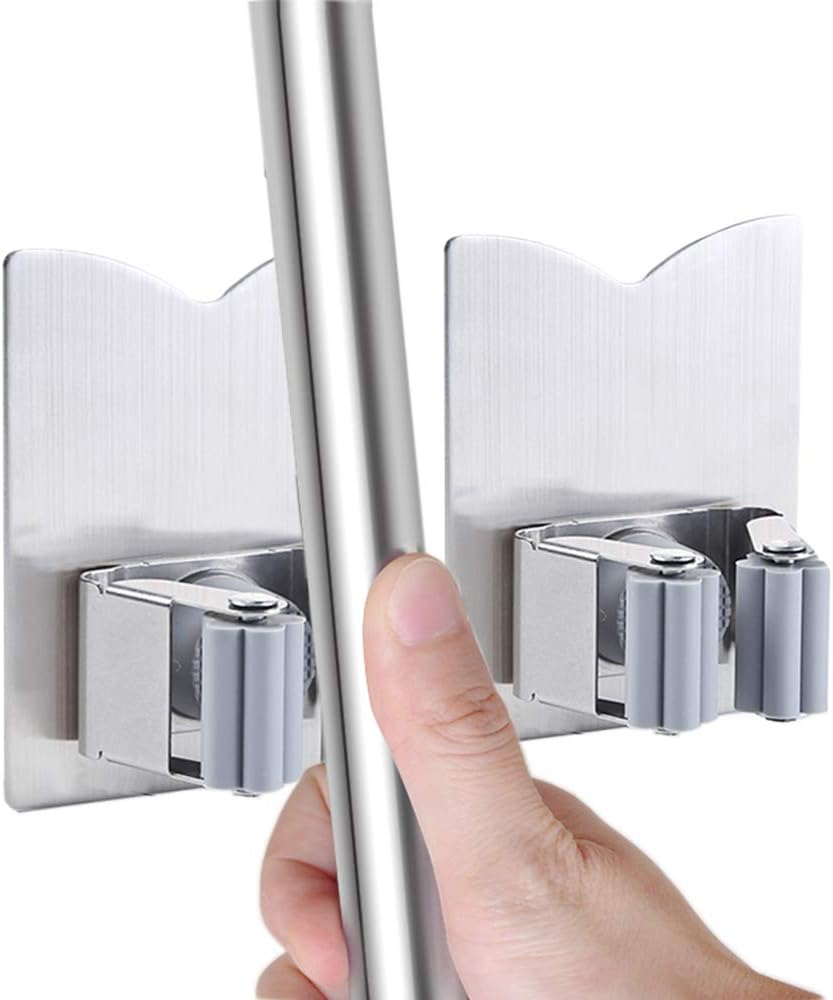 Organiz. escoba trapeador acero inox pared cocina baño