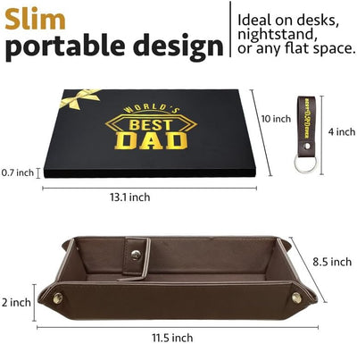 Set Bandeja Valet Cuero PU y Llavero Regalo Papá Marrón