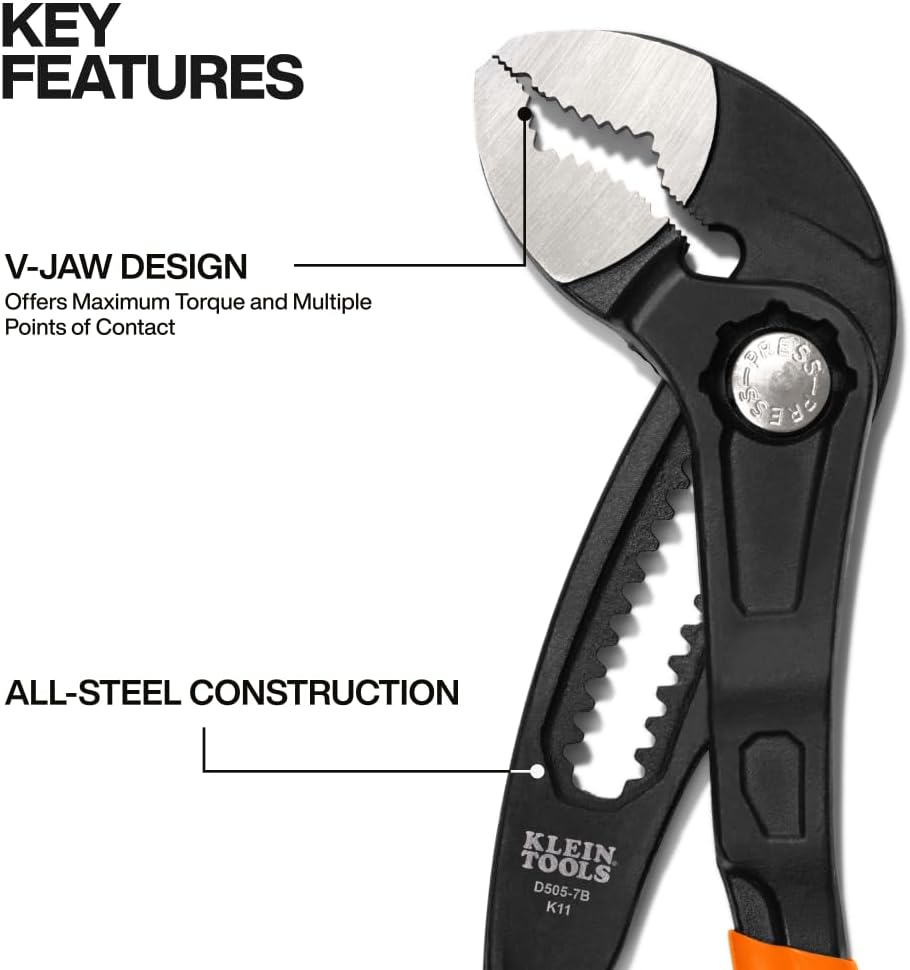 Alicates ajustables 7" Klein Tools diseño compacto mordaza V