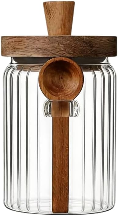 Tarro vidrio con tapa y cuchara madera 20.3oz para almacenar café