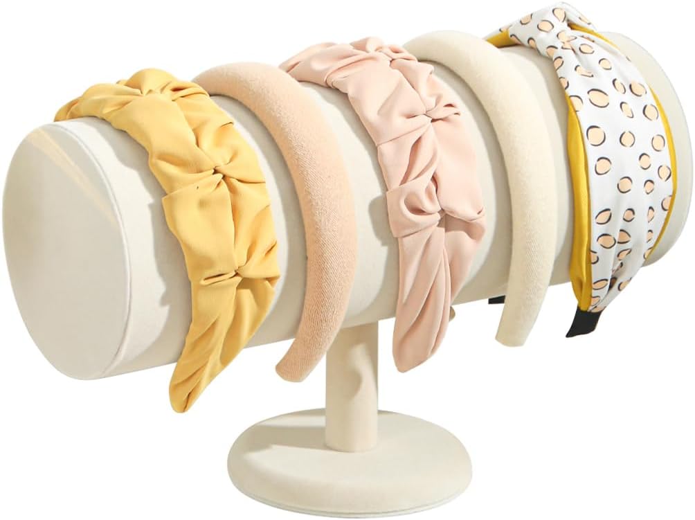 Torre organizadora diadema terciopelo beige barra T
