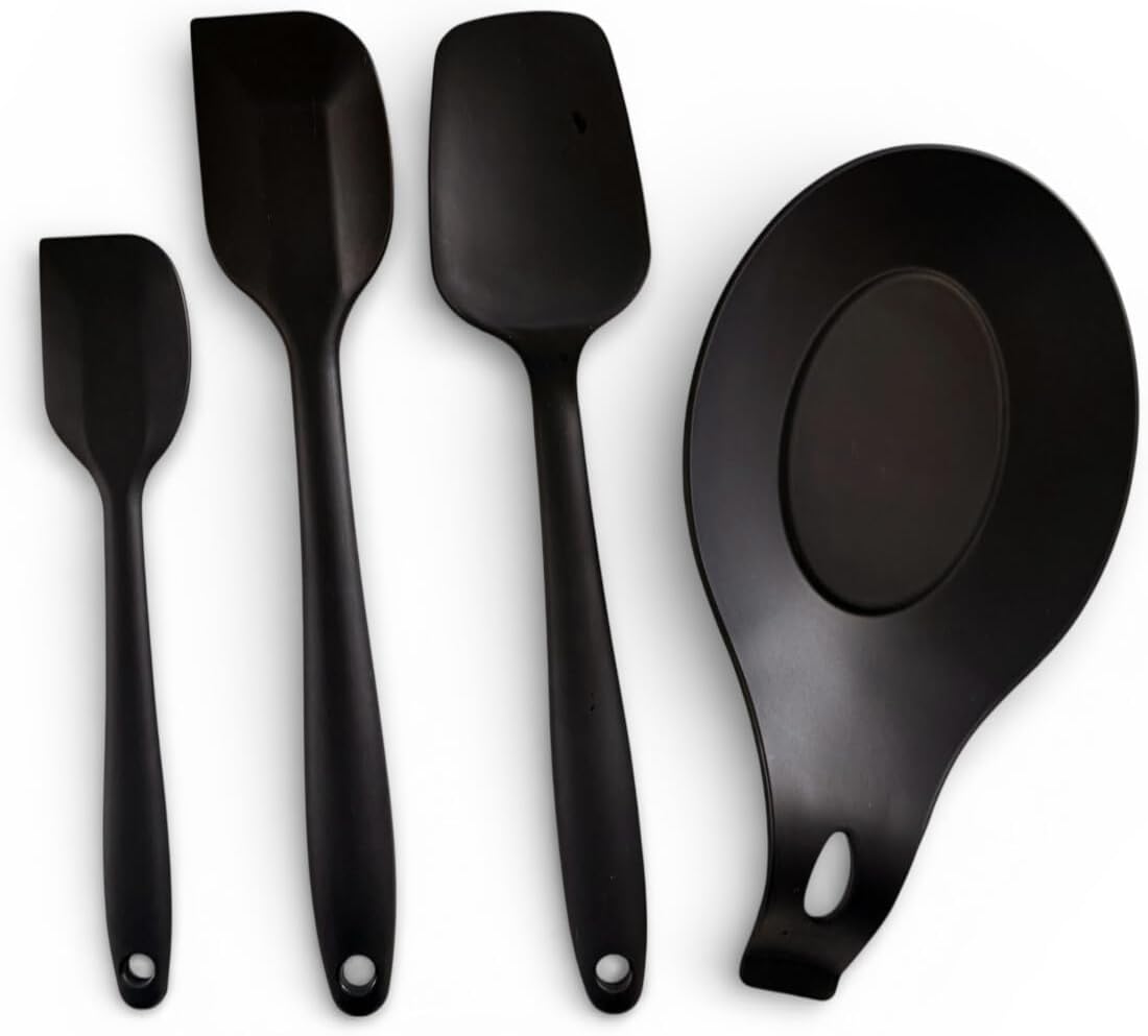 Set 4 Espátulas Silicona con Soporte Negro Antiadherente