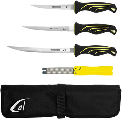 Set 5 cuchillos filete acero inox 6-9" con afilador