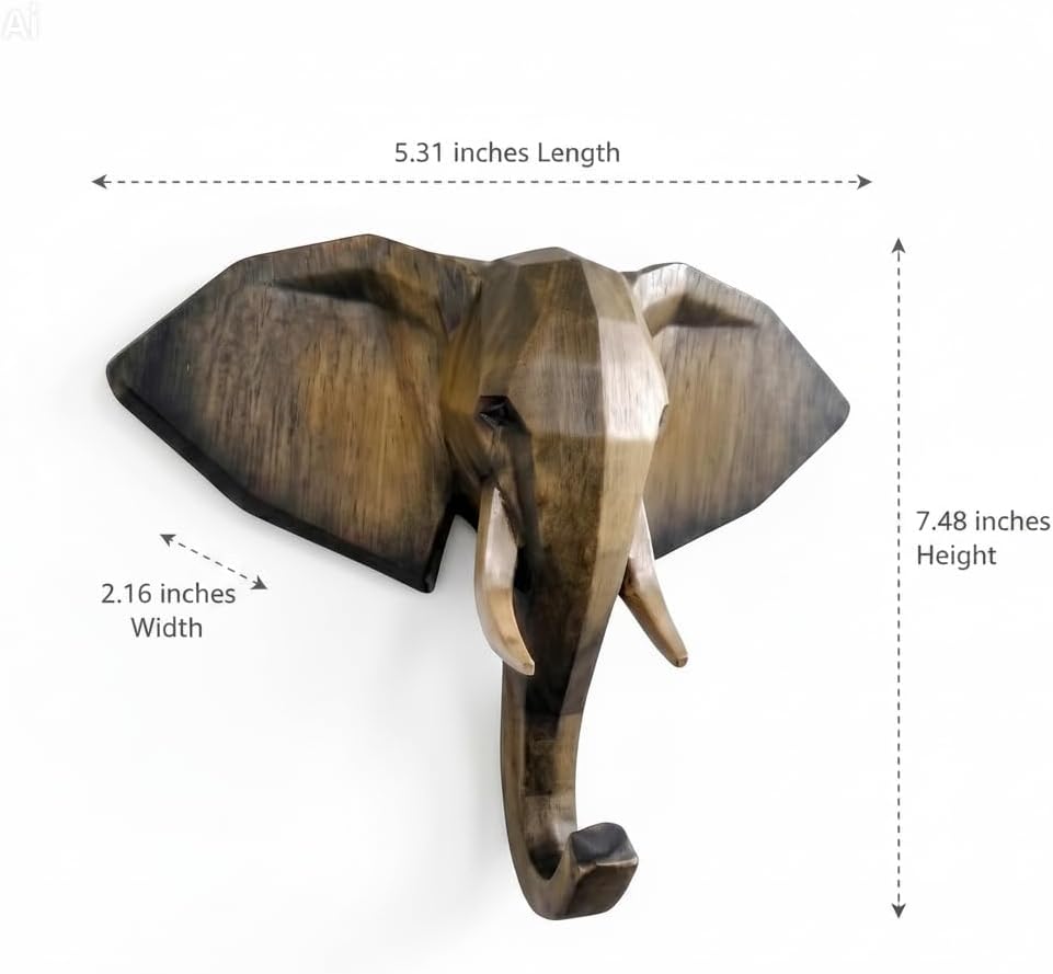 Gancho pared elefante 7.5" colgador abrigo marrón