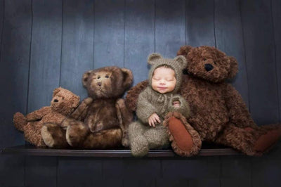 Conjunto accesorios foto bebé con gorro oso y traje