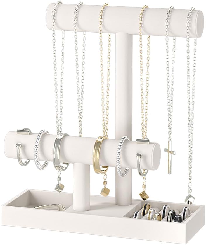 Soporte pulseras y collares terciopelo estilo 2 beige