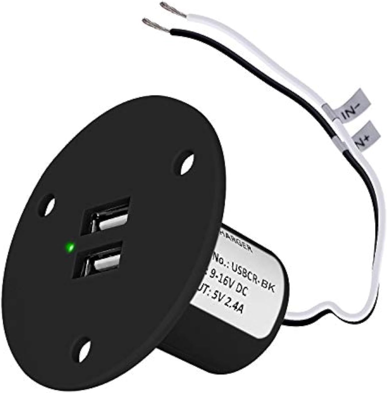 Enchufe USB 12V para RV salida dual 5V/2.4A pared negro