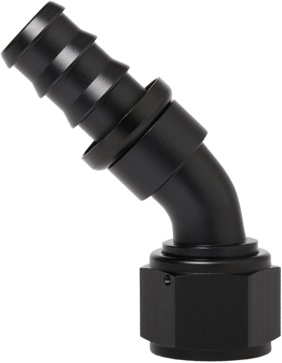 Adaptador manguera aluminio negro 45 grados