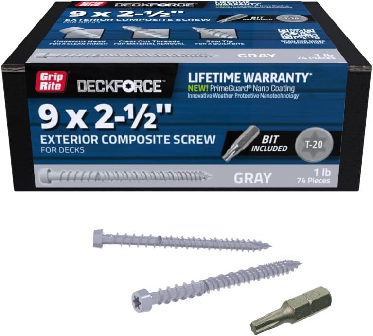 Tornillos cubierta compuesta T-17 gris 9x2.5pulg caja 1