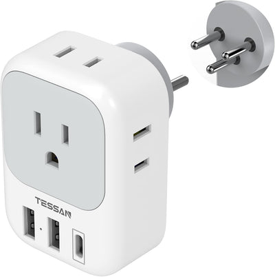 Adaptador corriente EE.UU. a Israel con 4 tomas y 3 USB