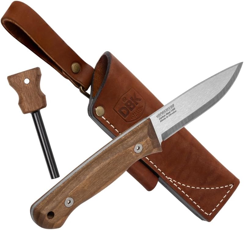 Cuchillo bushcraft acero carbono con funda cuero y