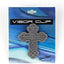 Cruz decorativa visera texto inglés metal estampado