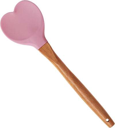 Espátula silicona forma corazón mango madera antiadherente cocina