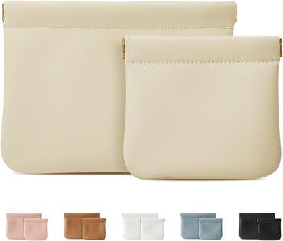 2 Pzas Bolsa Maquillaje Cuero Súper Silicona Viaje Beige