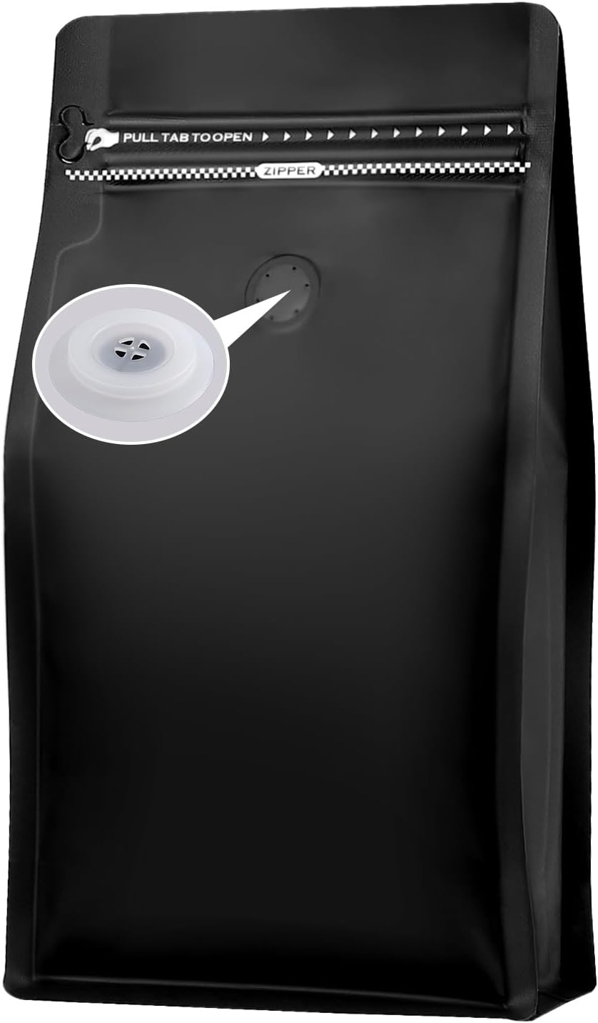 Bolsas café con válvula 16oz aluminio negro 50uds reutiliz.