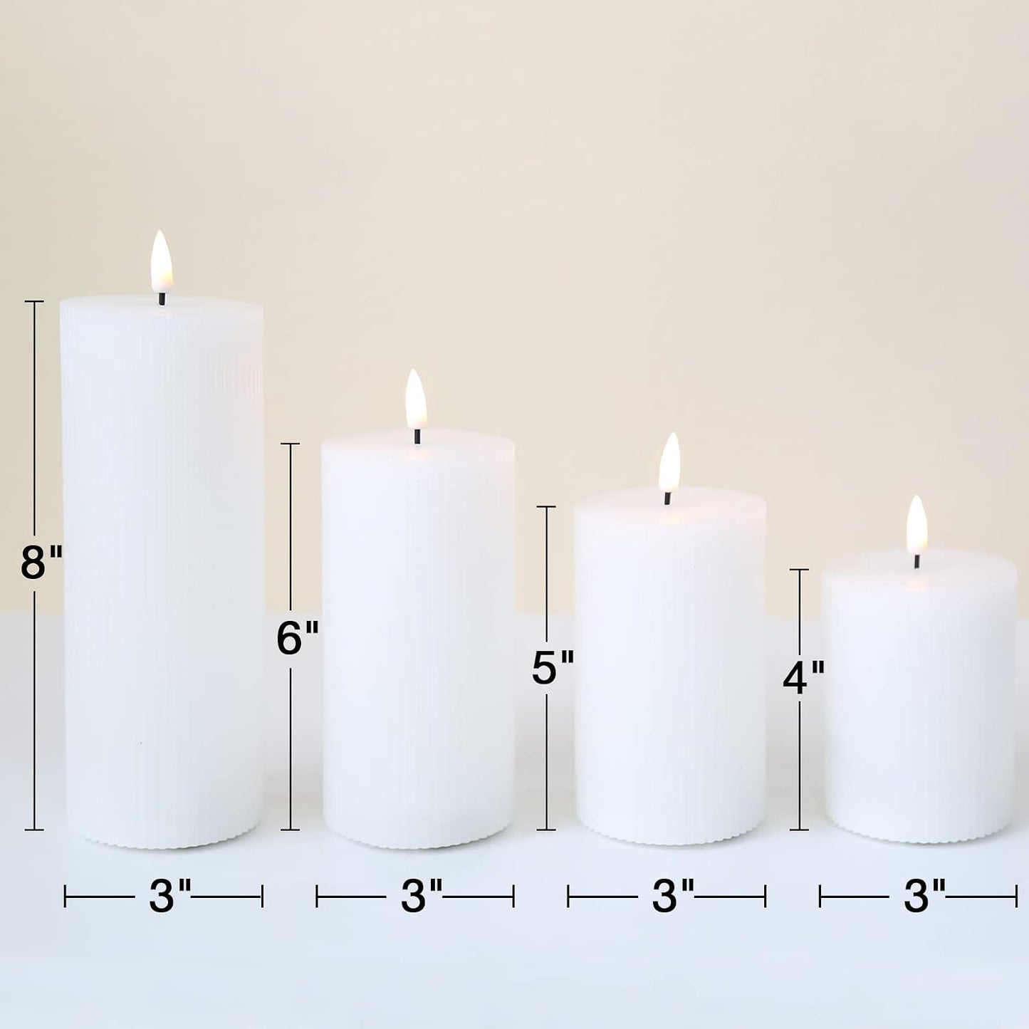 Velas pilar LED parpadeantes sin llama blancas 3-8 pulg set 4