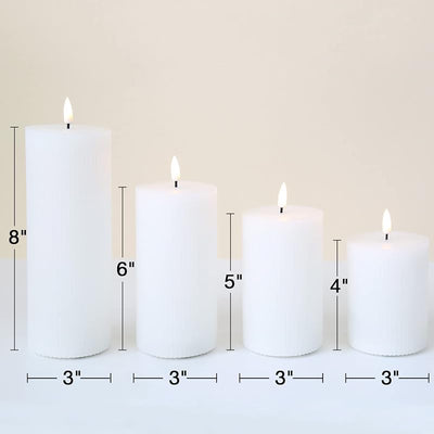 Velas pilar LED parpadeantes sin llama blancas 3-8 pulg set 4