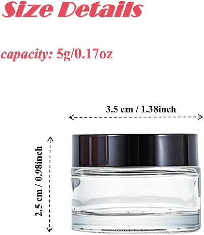 12 Frascos Vidrio Tapas Negras para Cosméticos 0.18oz