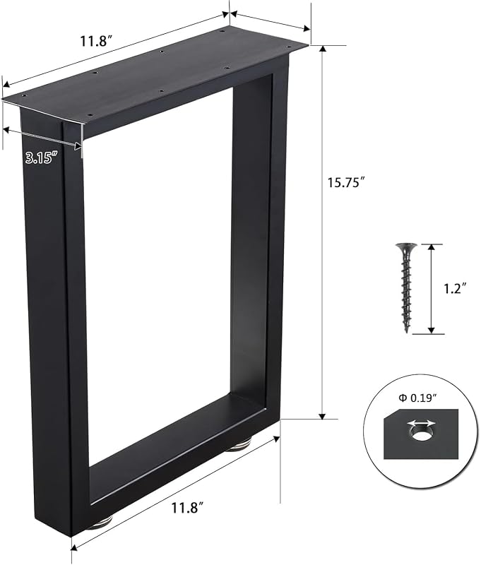 Patas de Banco 16" Metal Resistentes Set 2 Negro