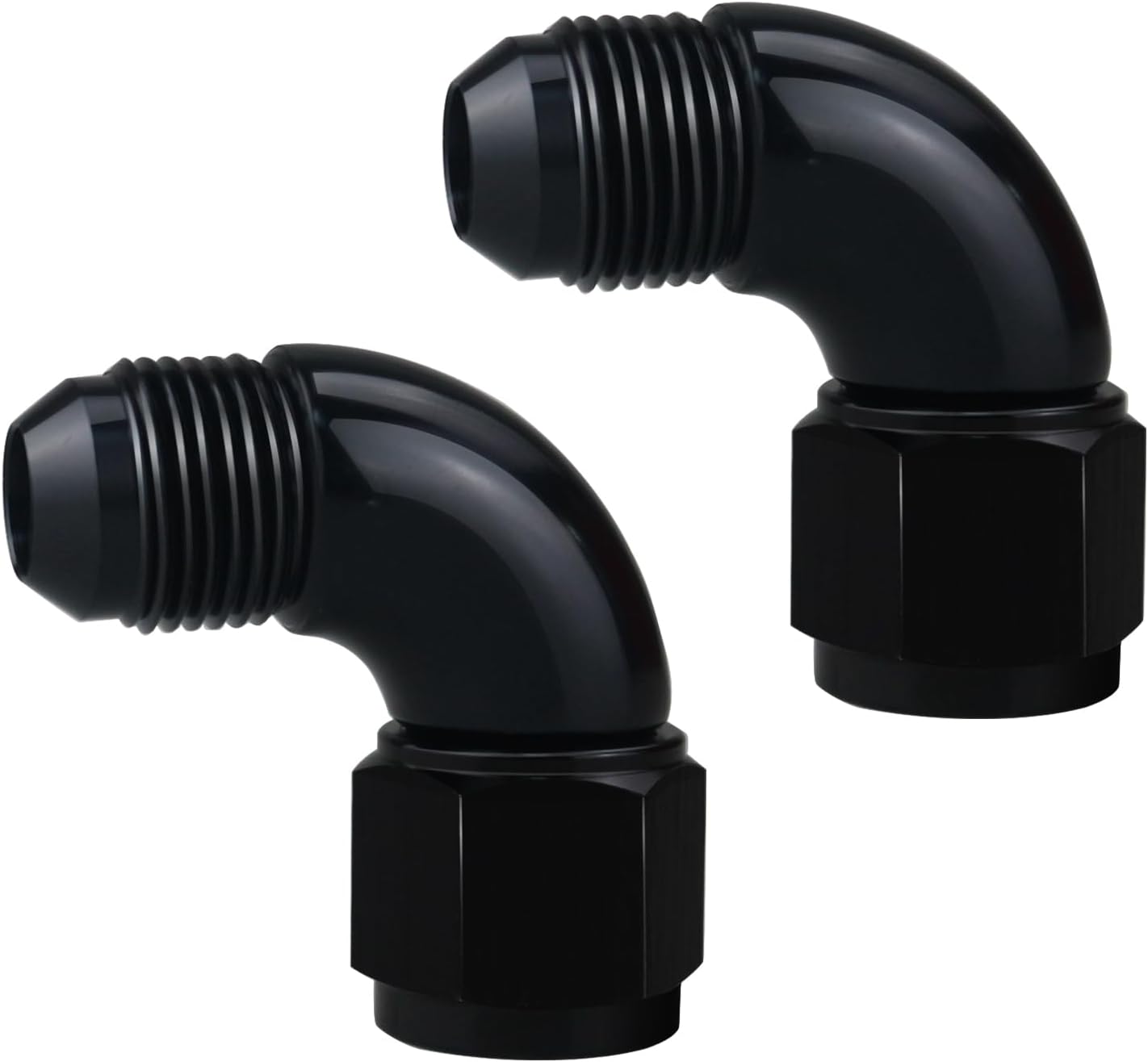 Acoplador 10AN macho a hembra aluminio negro 90grados set 2