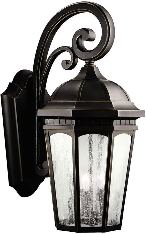 Lámpara pared exterior 26.5pulg 3 luces vidrio bronce