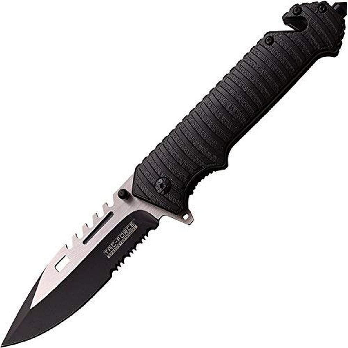 Cuchillo plegable resorte hoja semidiente mango negro 5pulg