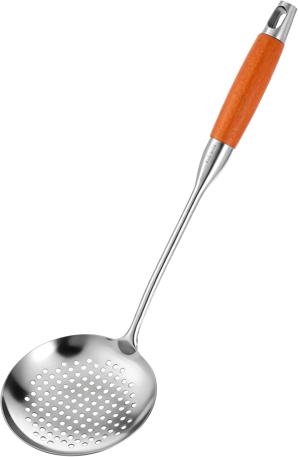 Cuchara ranurada acero inox mango madera espátula wok 14.2pulg