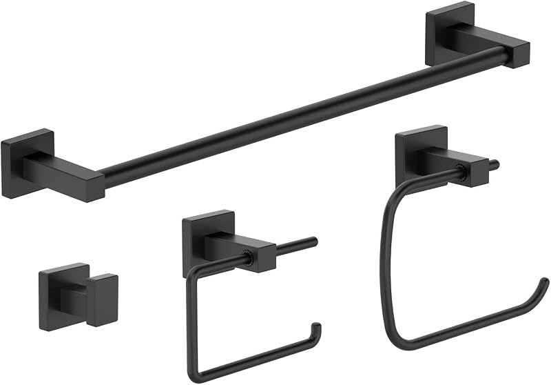 Set 4 Pzas Accesorios Baño Negro Mate