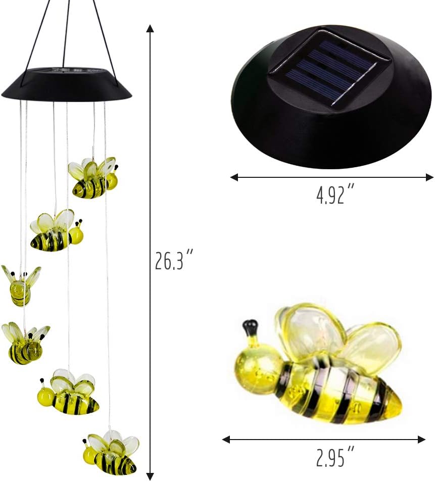 Campanilla viento solar LED abeja 25" decoración jardín