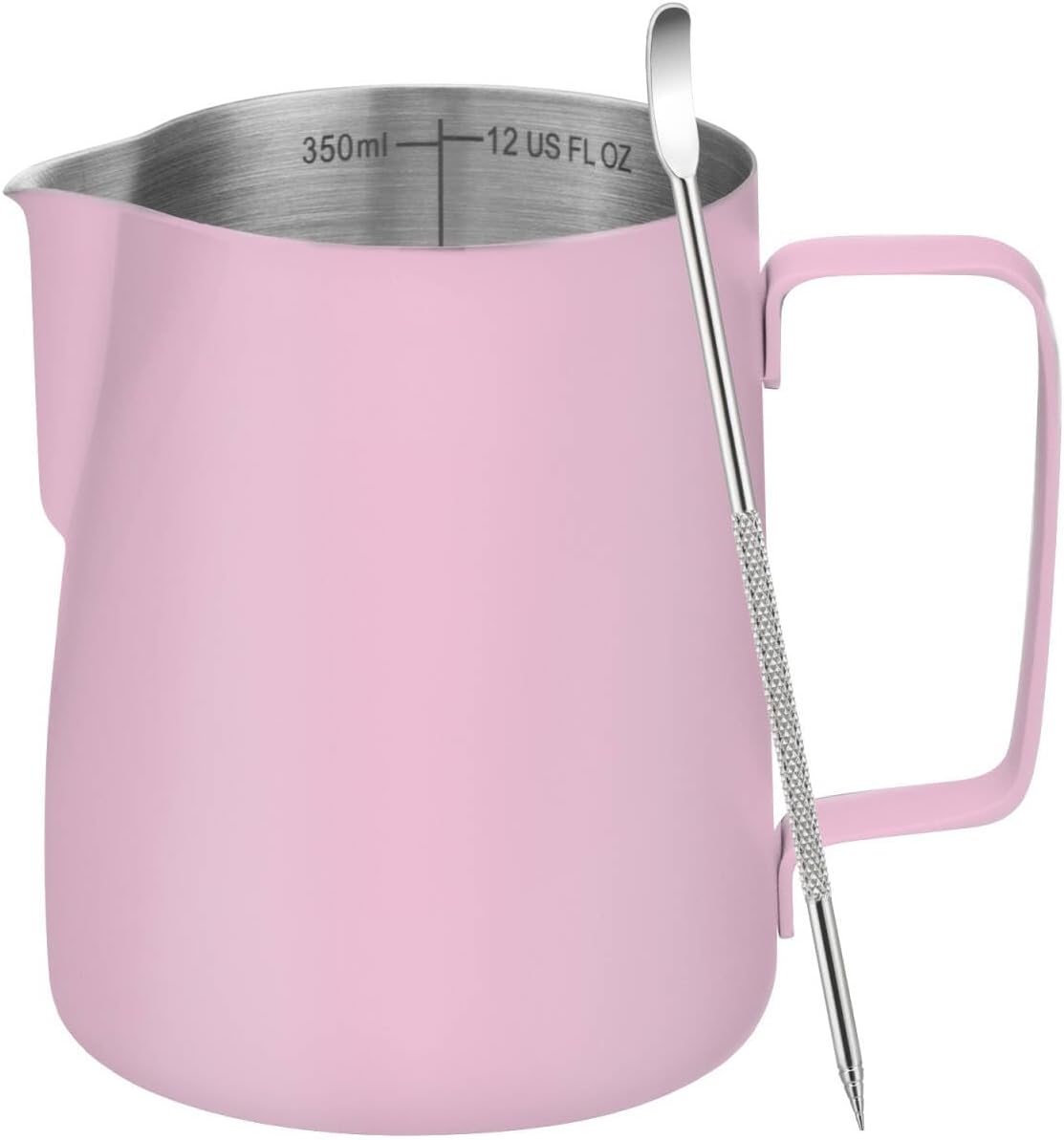 Jarra espumadora leche 12oz acero inox 304 con escala rosa