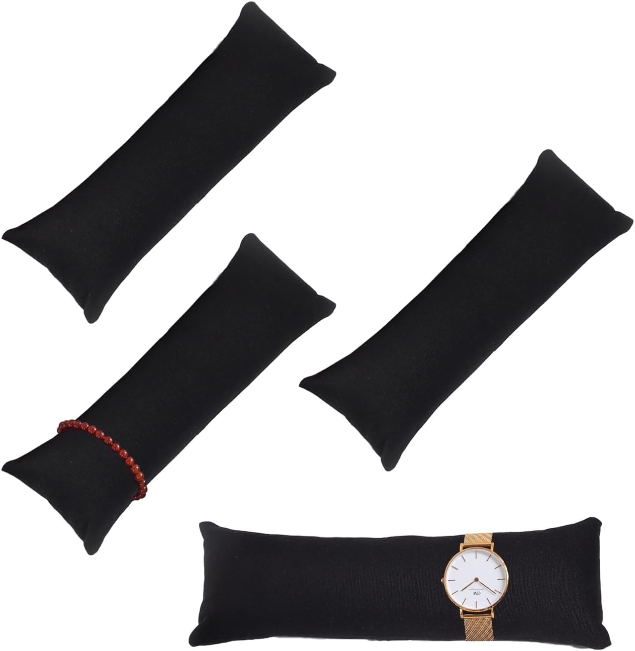 4 Almohadas largas terciopelo negro para reloj y joyas
