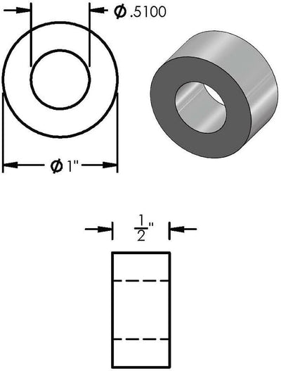 Espaciador aluminio redondo 1x1/2 para pernos 1/2 o M12