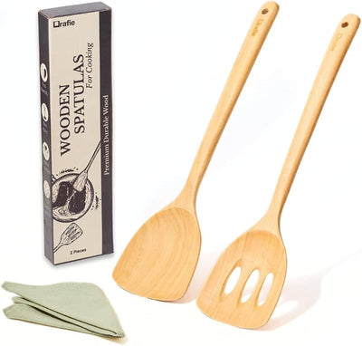 Set 2 Pzas Espátulas Madera Cocina Ranuradas