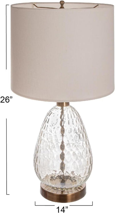 Lámpara mesa base vidrio texturizado pantalla algodón blanco