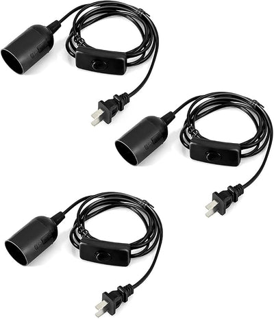 Cable extensión colgante farol 5.9ft 360W interruptor E26/E27 negro 3 Pzas