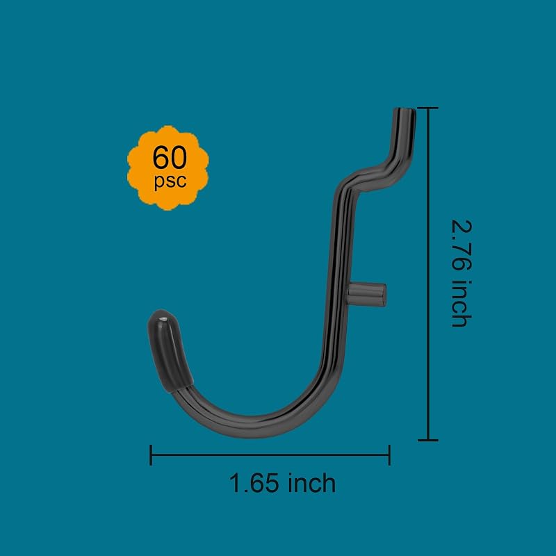 Ganchos metal 1/4" para tablero clavijas 60pzas negro